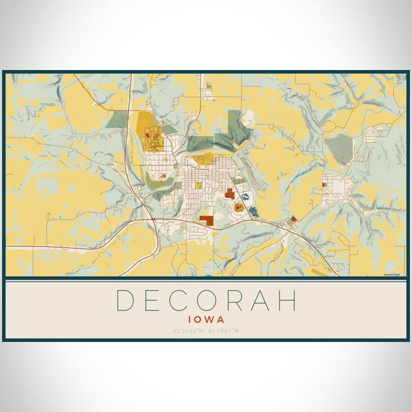 Decorah - Iowa Map Print in Woodblock