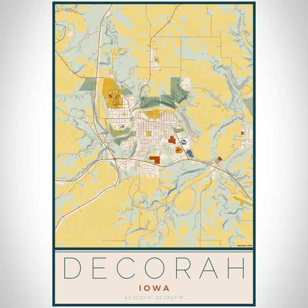 Decorah - Iowa Map Print in Woodblock