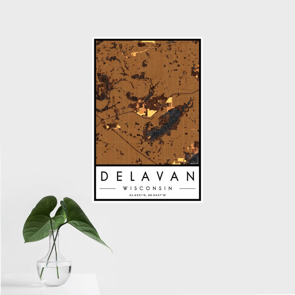 Delavan - Wisconsin Map Print in Ember