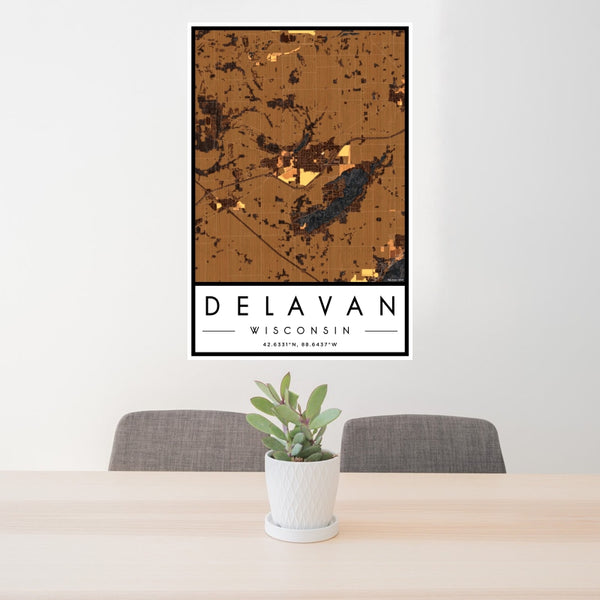 Delavan - Wisconsin Map Print in Ember
