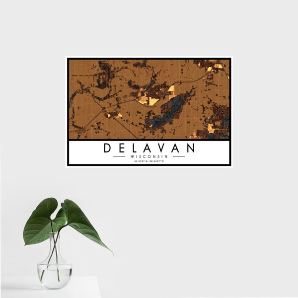 Delavan - Wisconsin Map Print in Ember