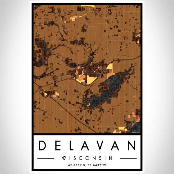 Delavan - Wisconsin Map Print in Ember