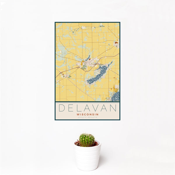 Delavan - Wisconsin Map Print in Woodblock