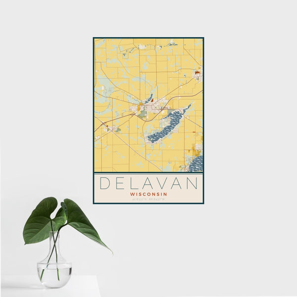 Delavan - Wisconsin Map Print in Woodblock