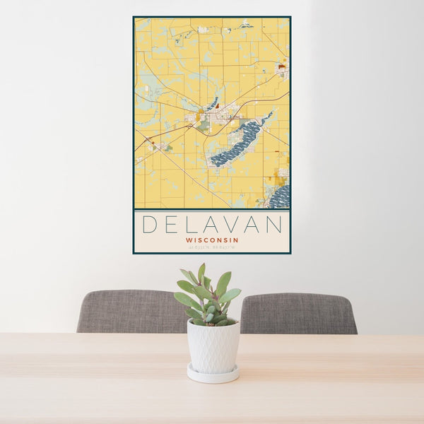 Delavan - Wisconsin Map Print in Woodblock