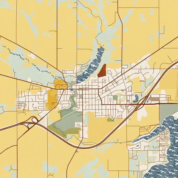 Delavan - Wisconsin Map Print in Woodblock