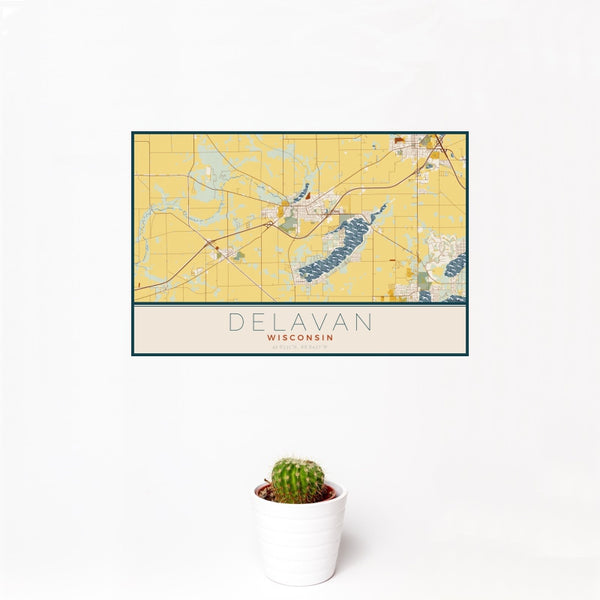 Delavan - Wisconsin Map Print in Woodblock