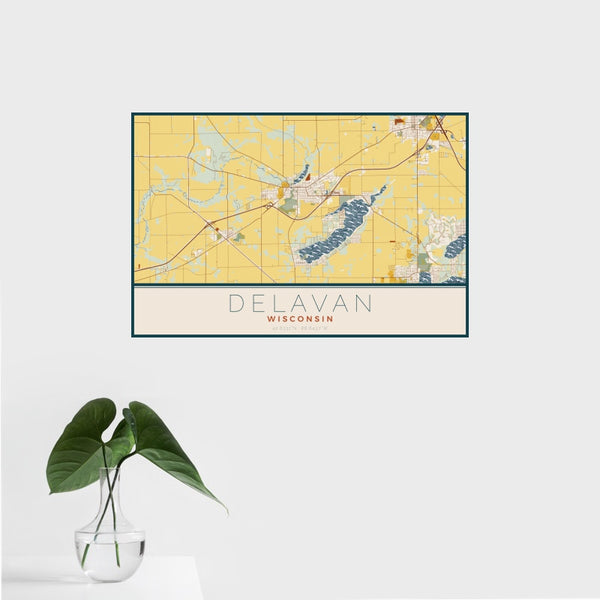 Delavan - Wisconsin Map Print in Woodblock