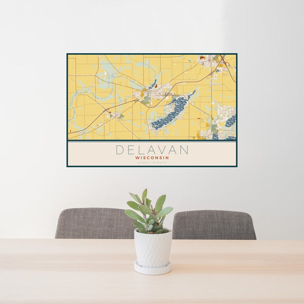 Delavan - Wisconsin Map Print in Woodblock