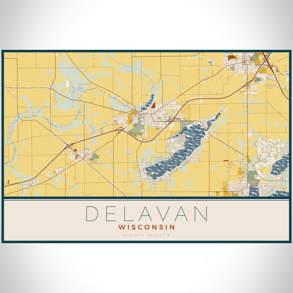 Delavan - Wisconsin Map Print in Woodblock