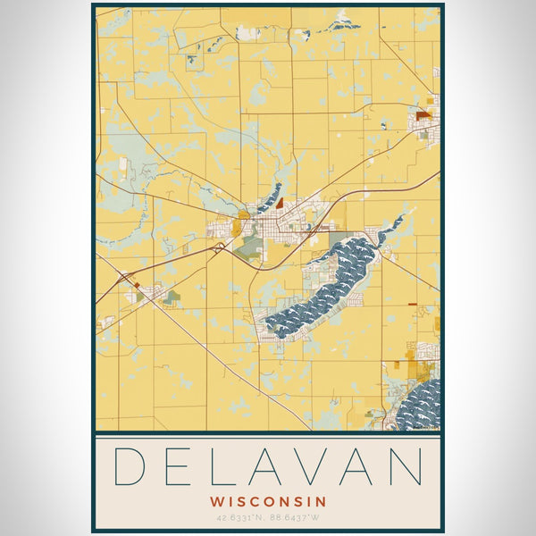 Delavan - Wisconsin Map Print in Woodblock