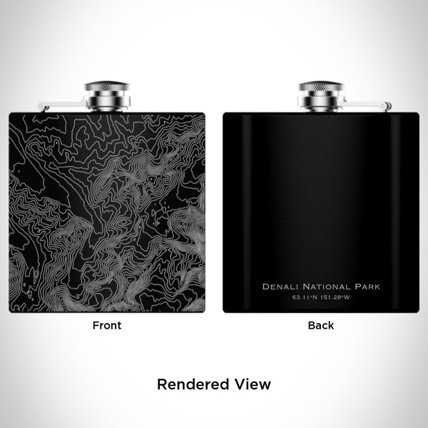 Denali National Park - Alaska Map Hip Flask in Matte Black