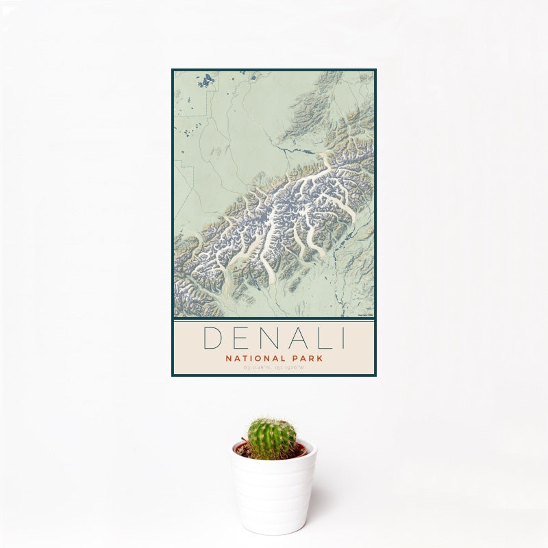 Denali - National Park Map Print in Woodblock