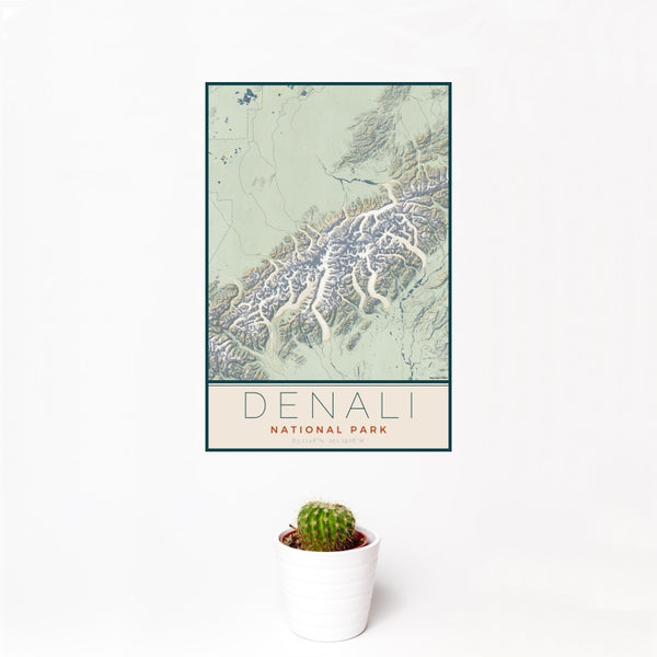 Denali - National Park Map Print in Woodblock