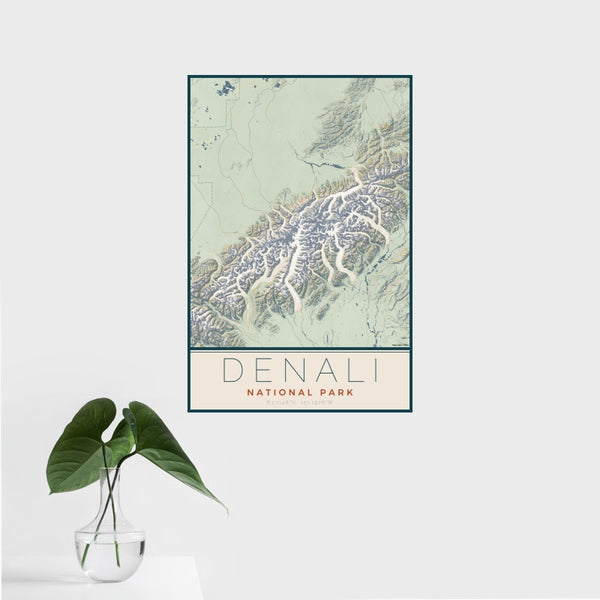 Denali - National Park Map Print in Woodblock