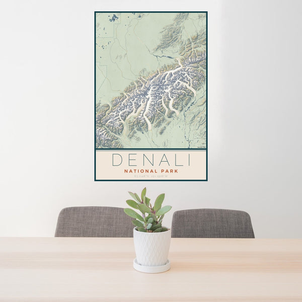 Denali - National Park Map Print in Woodblock