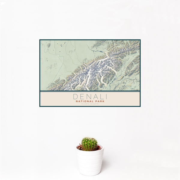 Denali - National Park Map Print in Woodblock