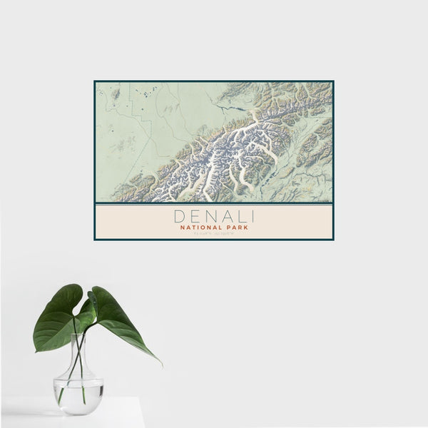 Denali - National Park Map Print in Woodblock