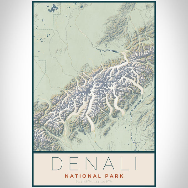 Denali - National Park Map Print in Woodblock