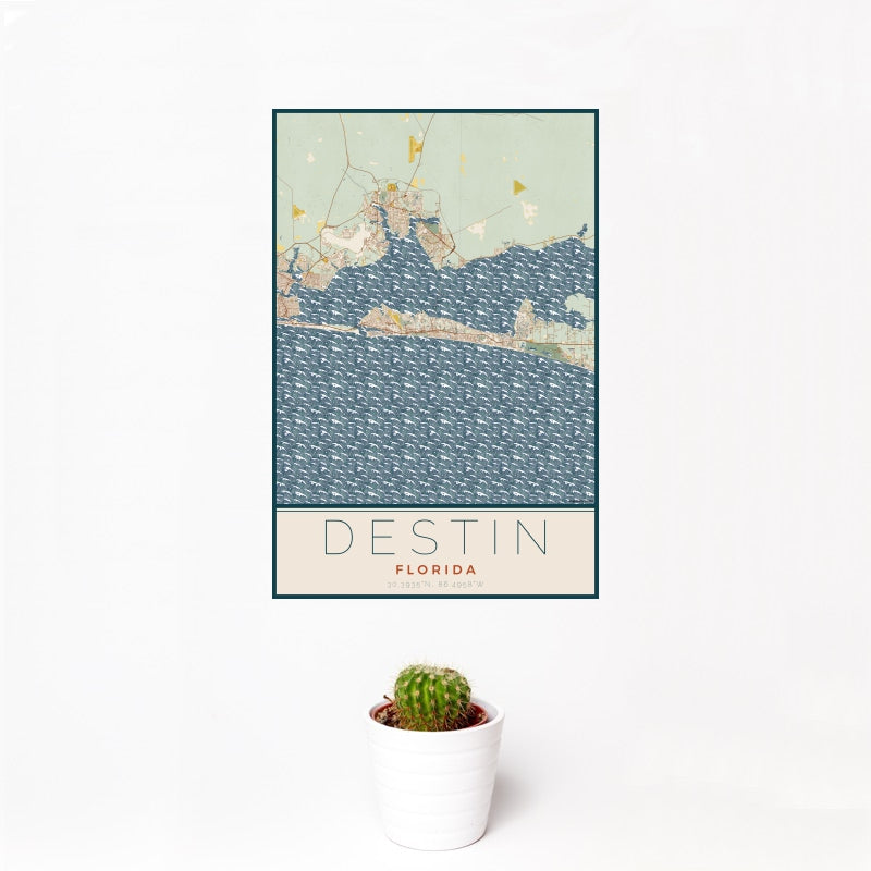 Destin - Florida Map Print in Woodblock