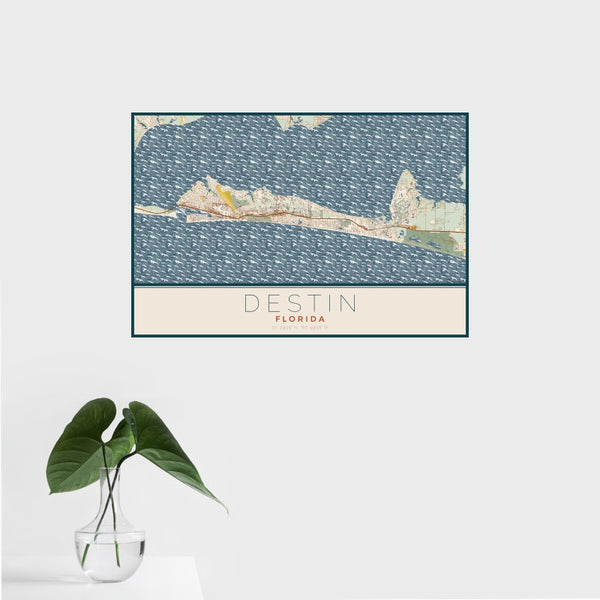 Destin - Florida Map Print in Woodblock