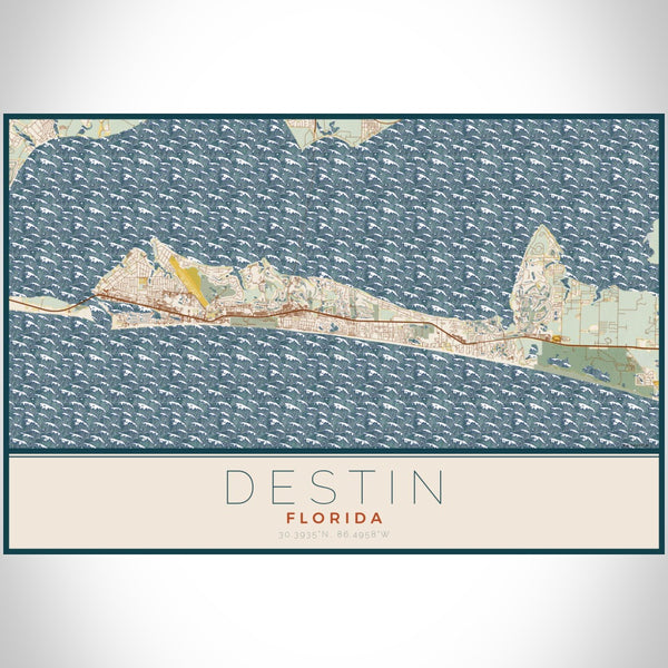 Destin - Florida Map Print in Woodblock