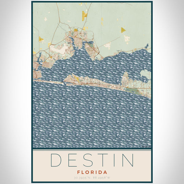 Destin - Florida Map Print in Woodblock