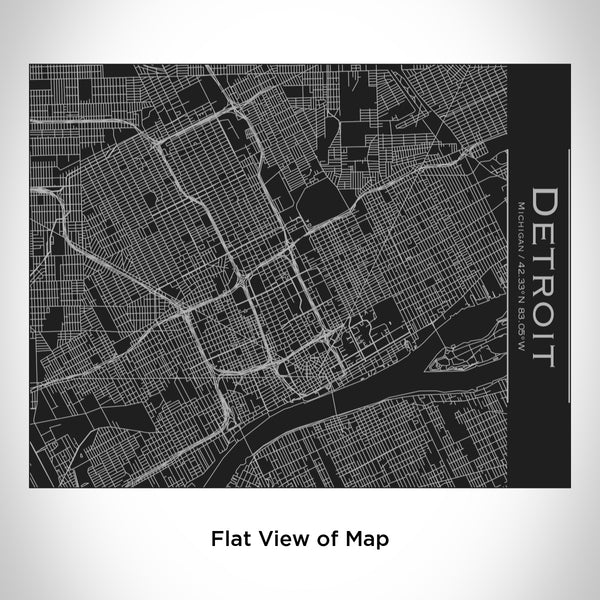 Rendered View of Detroit Michigan Map Engraving on 20oz Stainless Steel Insulated Bottle with Bamboo Top in Black