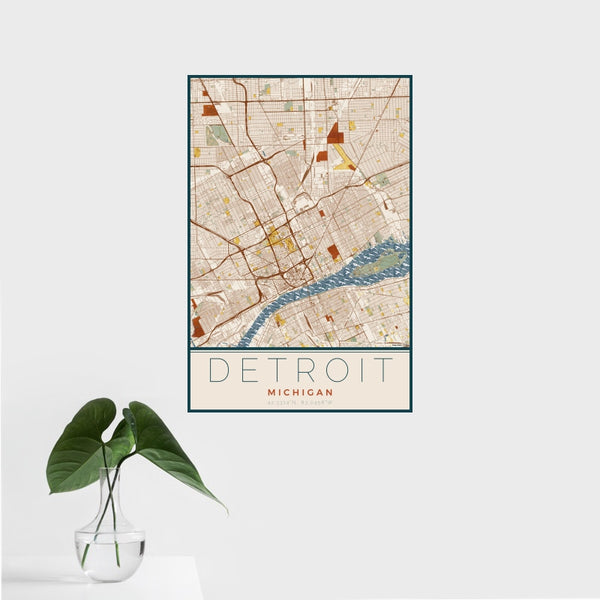 Detroit - Michigan Map Print in Woodblock