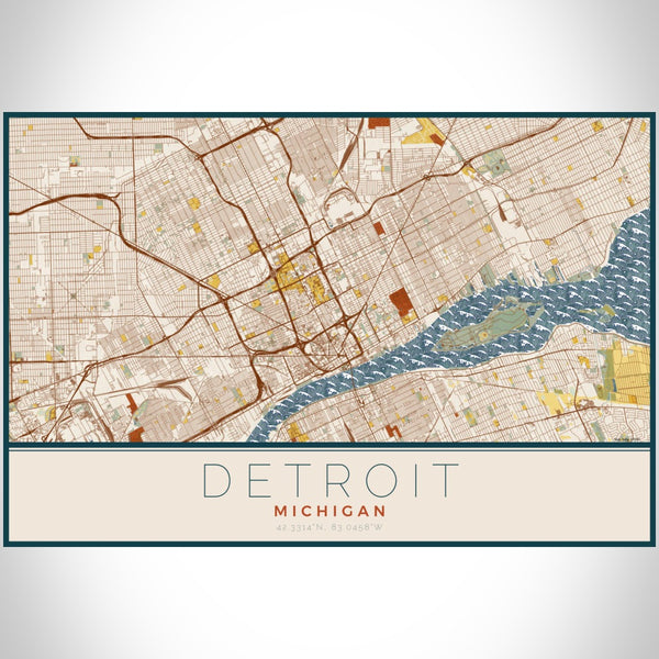 Detroit - Michigan Map Print in Woodblock