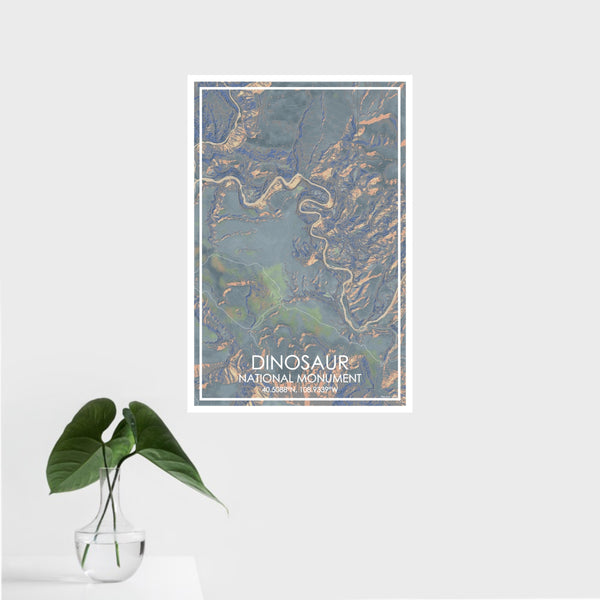16x24 Dinosaur National Monument Map Print Portrait Orientation in Afternoon Style With Tropical Plant Leaves in Water