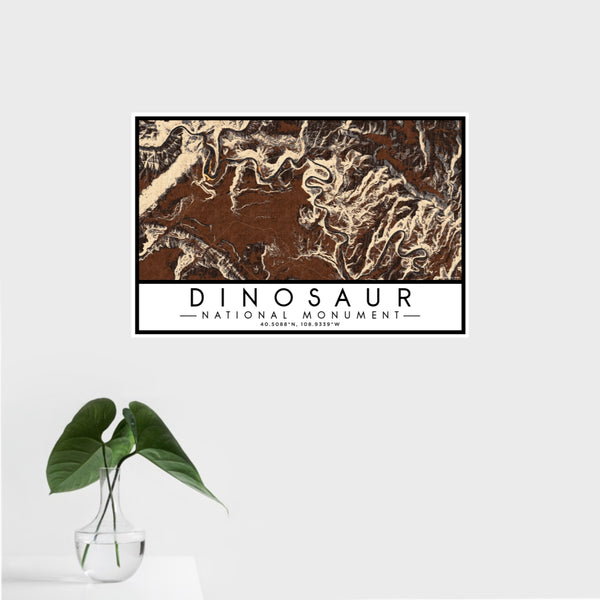 16x24 Dinosaur National Monument Map Print Landscape Orientation in Ember Style With Tropical Plant Leaves in Water
