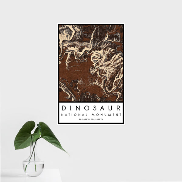16x24 Dinosaur National Monument Map Print Portrait Orientation in Ember Style With Tropical Plant Leaves in Water