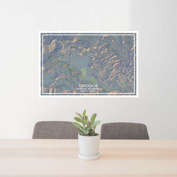 24x36 Dinosaur National Monument Map Print Lanscape Orientation in Afternoon Style Behind 2 Chairs Table and Potted Plant