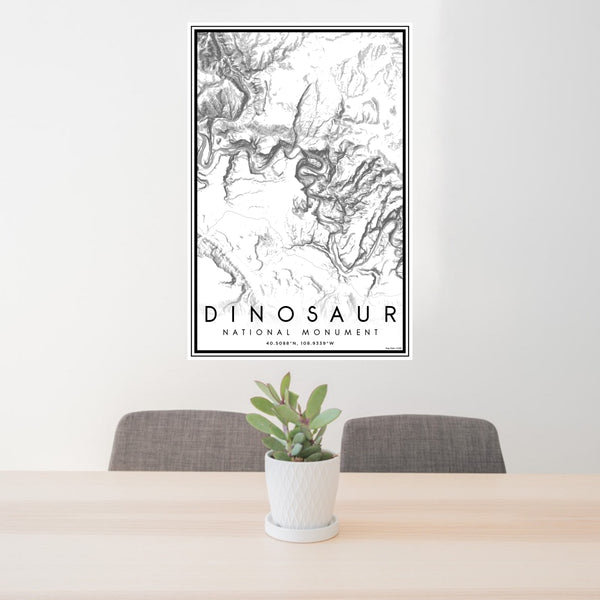 24x36 Dinosaur National Monument Map Print Portrait Orientation in Classic Style Behind 2 Chairs Table and Potted Plant