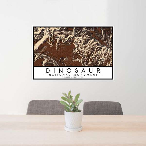 24x36 Dinosaur National Monument Map Print Lanscape Orientation in Ember Style Behind 2 Chairs Table and Potted Plant