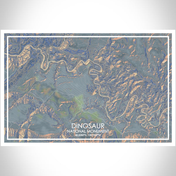 Dinosaur National Monument Map Print Landscape Orientation in Afternoon Style With Shaded Background