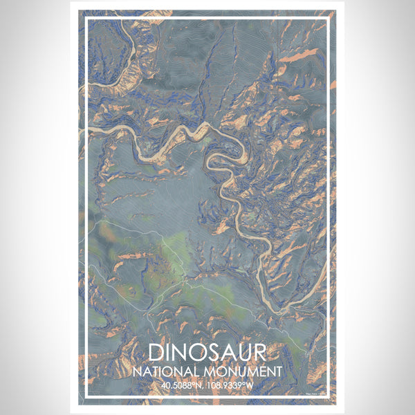 Dinosaur National Monument Map Print Portrait Orientation in Afternoon Style With Shaded Background