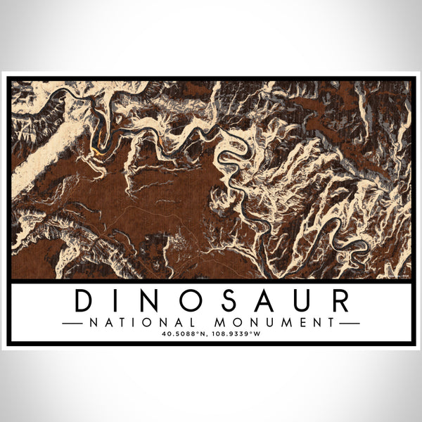 Dinosaur National Monument Map Print Landscape Orientation in Ember Style With Shaded Background