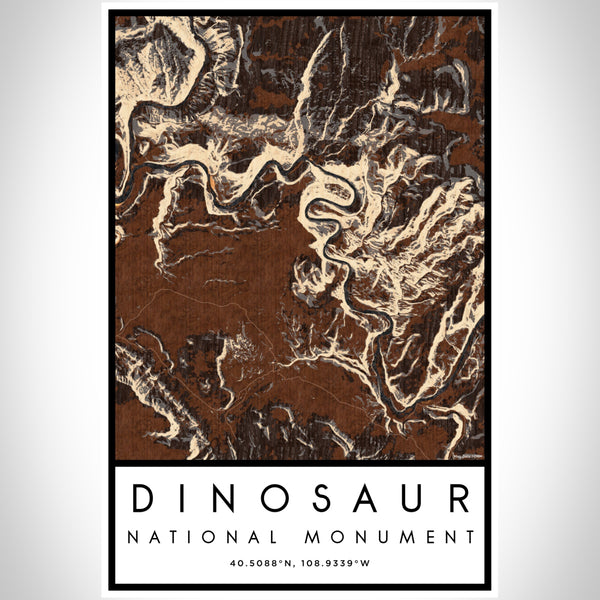 Dinosaur National Monument Map Print Portrait Orientation in Ember Style With Shaded Background