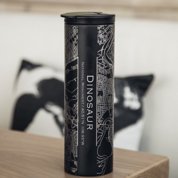 Dinosaur National Monument Custom Engraved City Map Inscription Coordinates on 17oz Stainless Steel Insulated Tumbler in Black