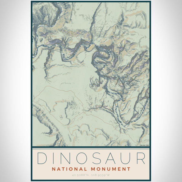 Dinosaur National Monument Map Print Portrait Orientation in Woodblock Style With Shaded Background