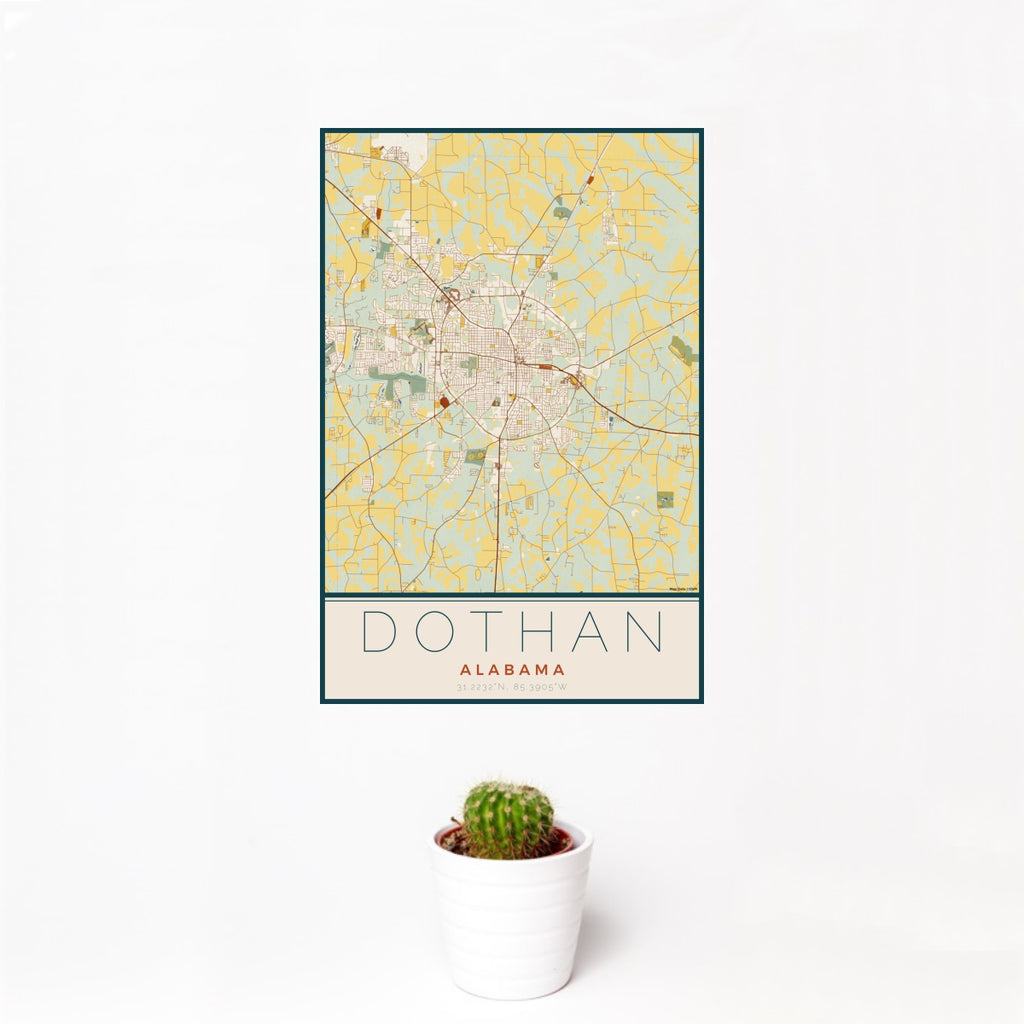 Dothan - Alabama Map Print in Woodblock