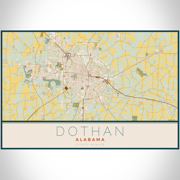 Dothan - Alabama Map Print in Woodblock