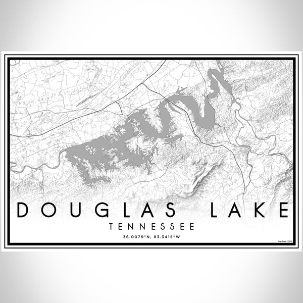 Douglas Lake Tennessee Map Print Landscape Orientation in Classic Style With Shaded Background