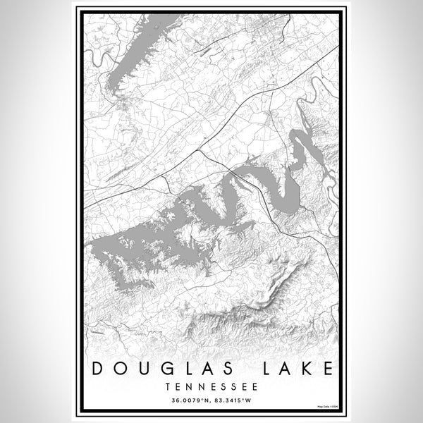 Douglas Lake Tennessee Map Print Portrait Orientation in Classic Style With Shaded Background