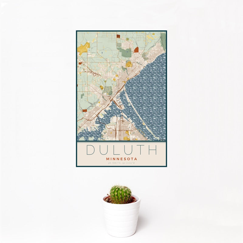Duluth - Minnesota Map Print in Woodblock