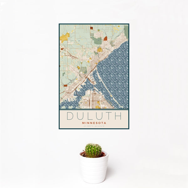 Duluth - Minnesota Map Print in Woodblock