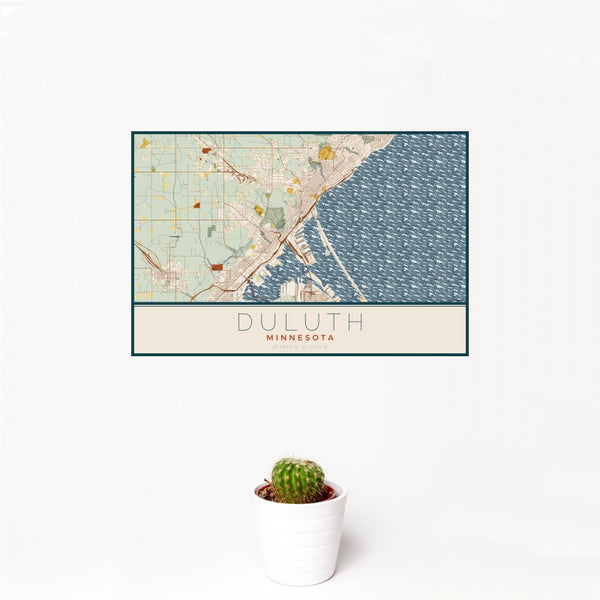 Duluth - Minnesota Map Print in Woodblock