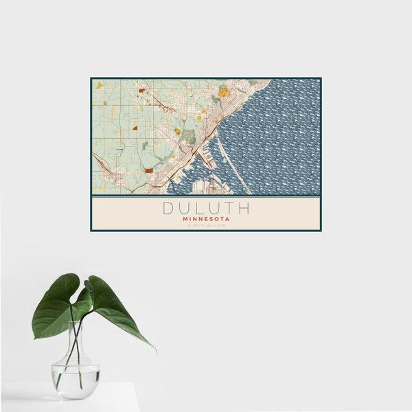 Duluth - Minnesota Map Print in Woodblock
